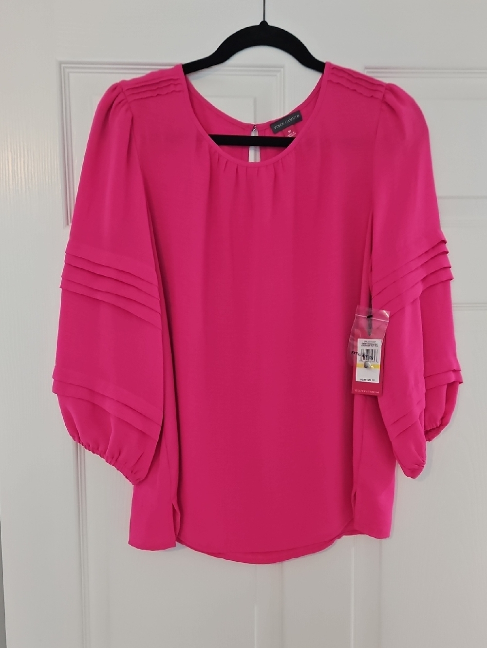 Vince Camuto Fuchsia Pleated 3/4 Sleeve Blouse